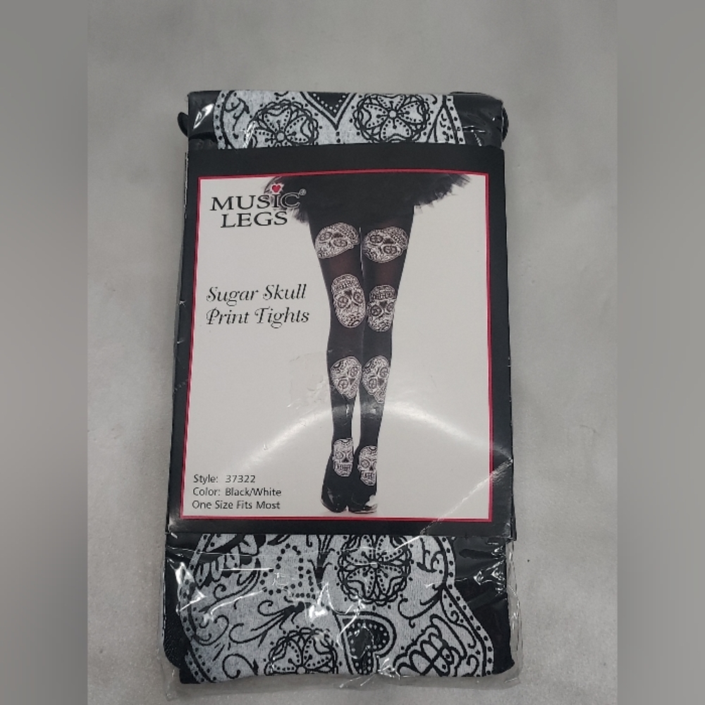 Halloween Music Legs Sugar Skull Print Tights Size OS